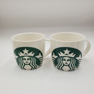 2 Starbucks Coffee Mug Barrel Mermaid Logo Green White 14 oz Ceramic 2017